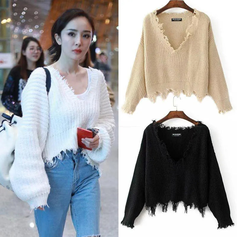 Gothic Distressed Knitted Long Sleeve Sweater