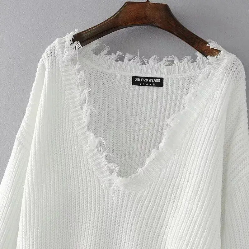 Gothic Distressed Knitted Long Sleeve Sweater