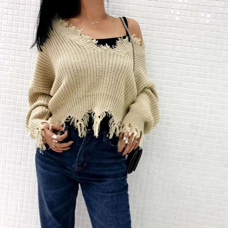 Gothic Distressed Knitted Long Sleeve Sweater