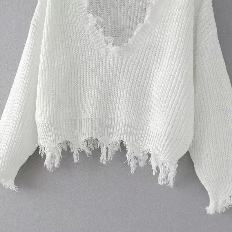 Gothic Distressed Knitted Long Sleeve Sweater