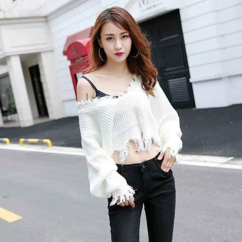 Gothic Distressed Knitted Long Sleeve Sweater