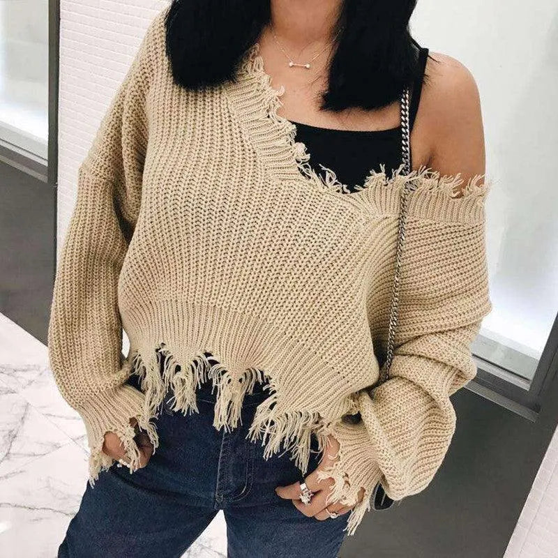 Gothic Distressed Knitted Long Sleeve Sweater