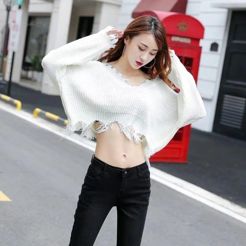 Gothic Distressed Knitted Long Sleeve Sweater