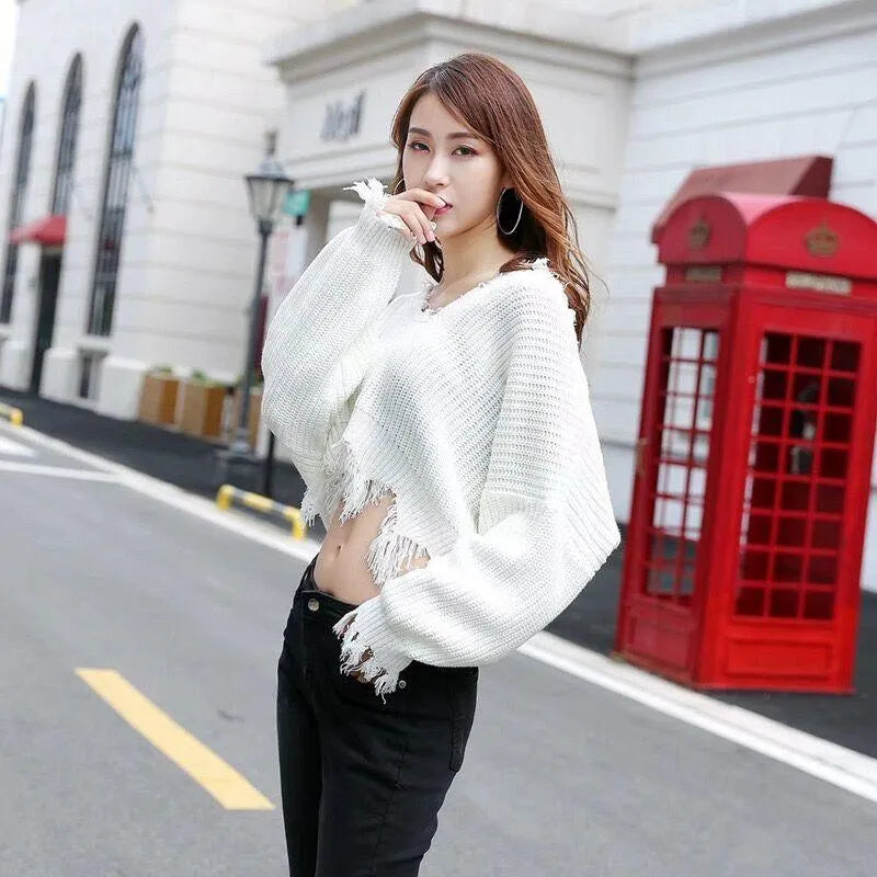 Gothic Distressed Knitted Long Sleeve Sweater