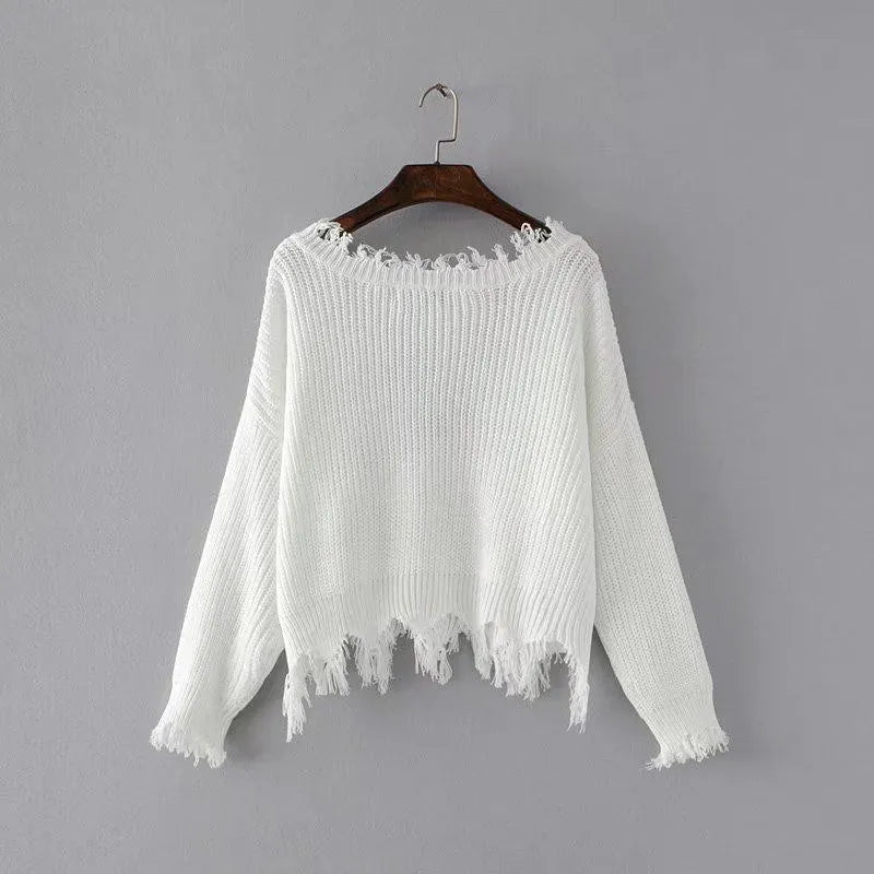 Gothic Distressed Knitted Long Sleeve Sweater