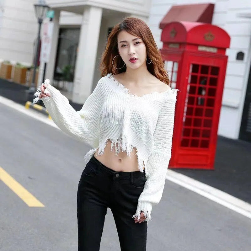 Gothic Distressed Knitted Long Sleeve Sweater