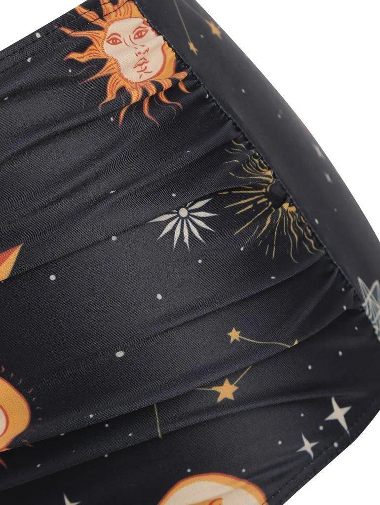 Lace Up Ruched Sun And Moon Tankini Swimsuit Set