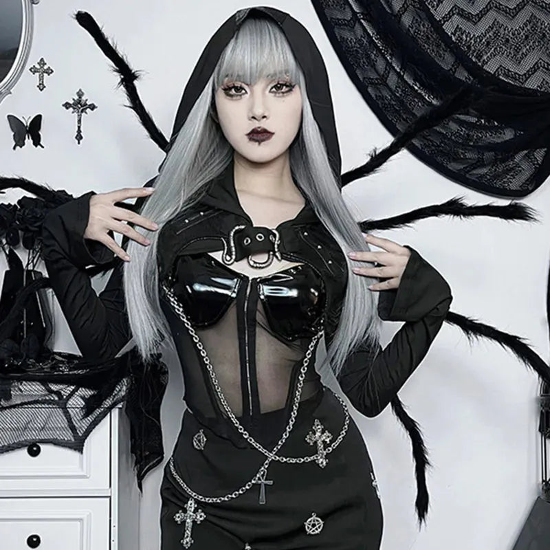 Funk Punk Buckle Chains Hoodie Top