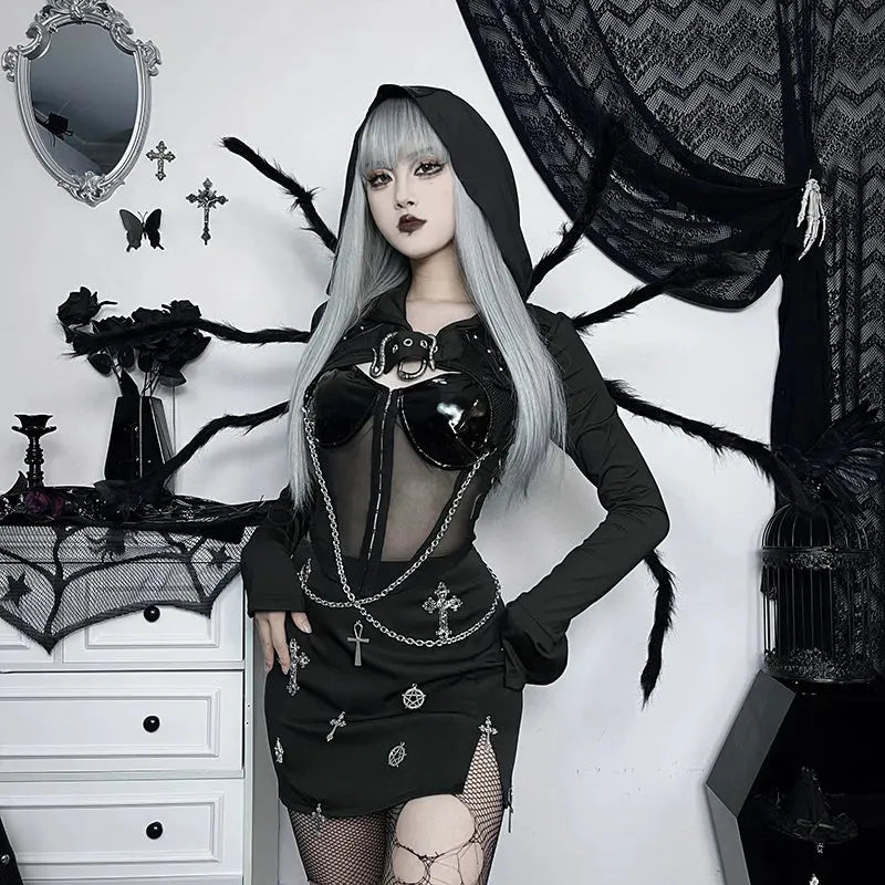 Funk Punk Buckle Chains Hoodie Top