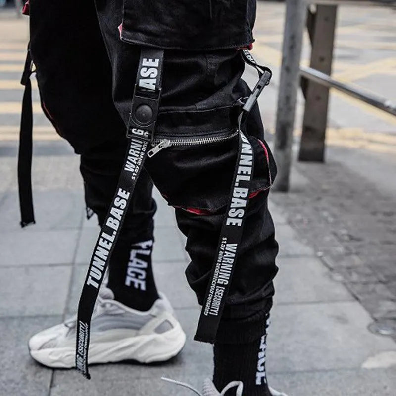 Letter Embroidery Belt Multi Pockets Jogger Pants