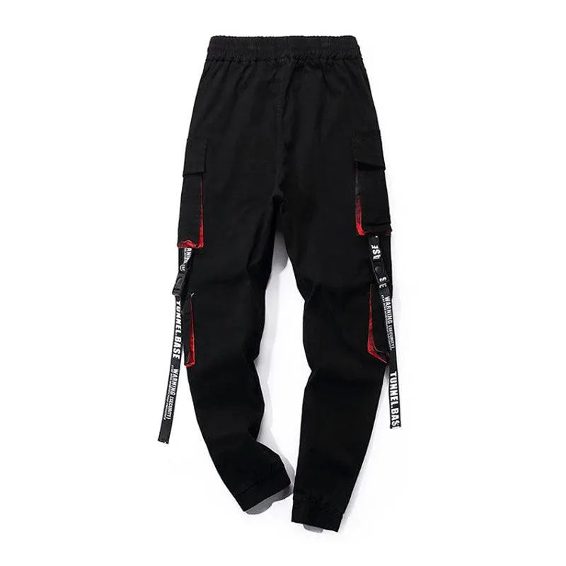 Letter Embroidery Belt Multi Pockets Jogger Pants