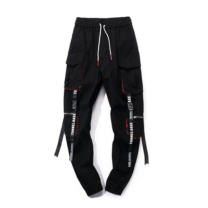 Letter Embroidery Belt Multi Pockets Jogger Pants