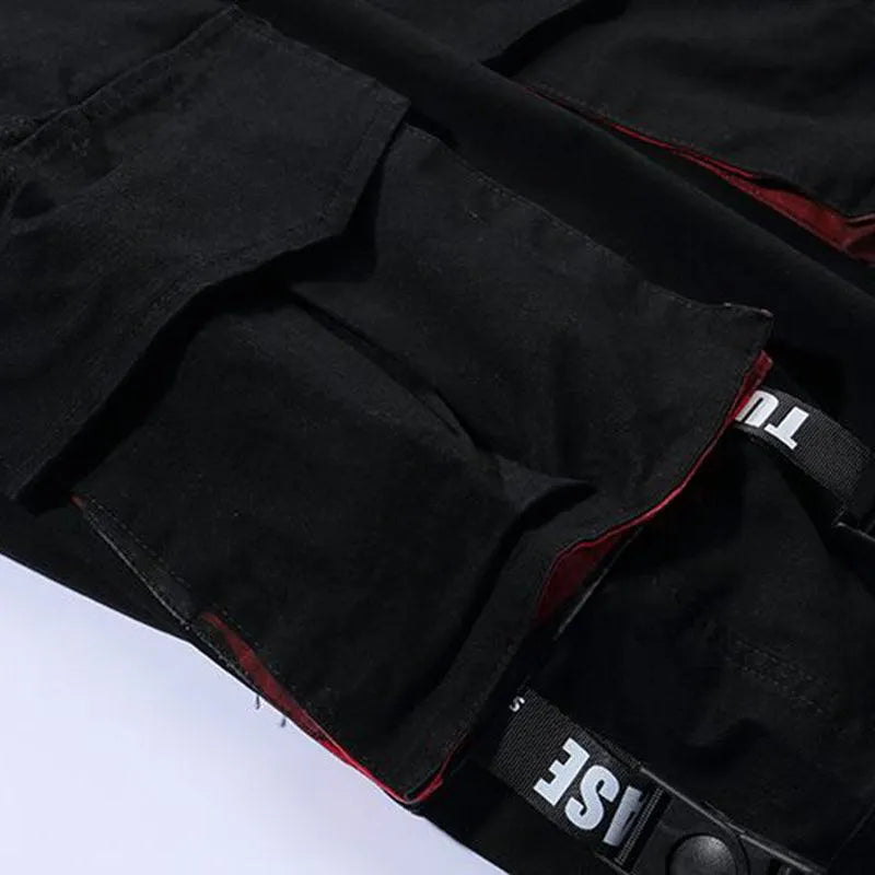 Letter Embroidery Belt Multi Pockets Jogger Pants
