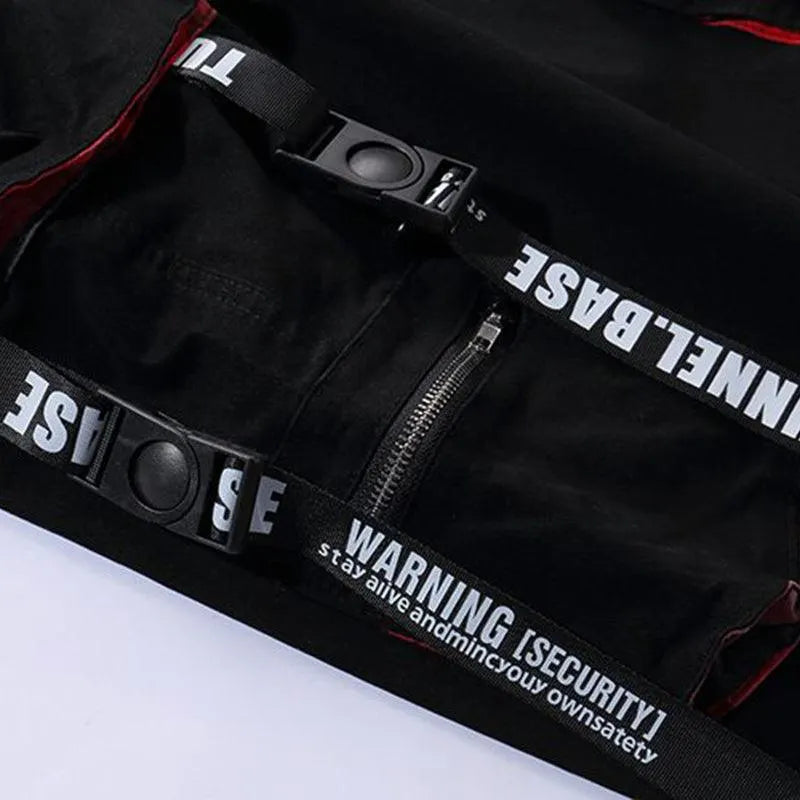 Letter Embroidery Belt Multi Pockets Jogger Pants