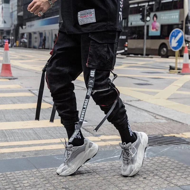Letter Embroidery Belt Multi Pockets Jogger Pants