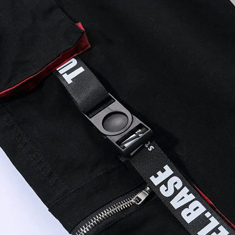 Letter Embroidery Belt Multi Pockets Jogger Pants
