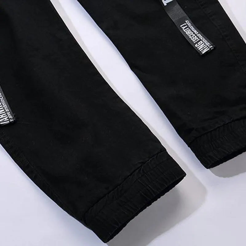 Letter Embroidery Belt Multi Pockets Jogger Pants