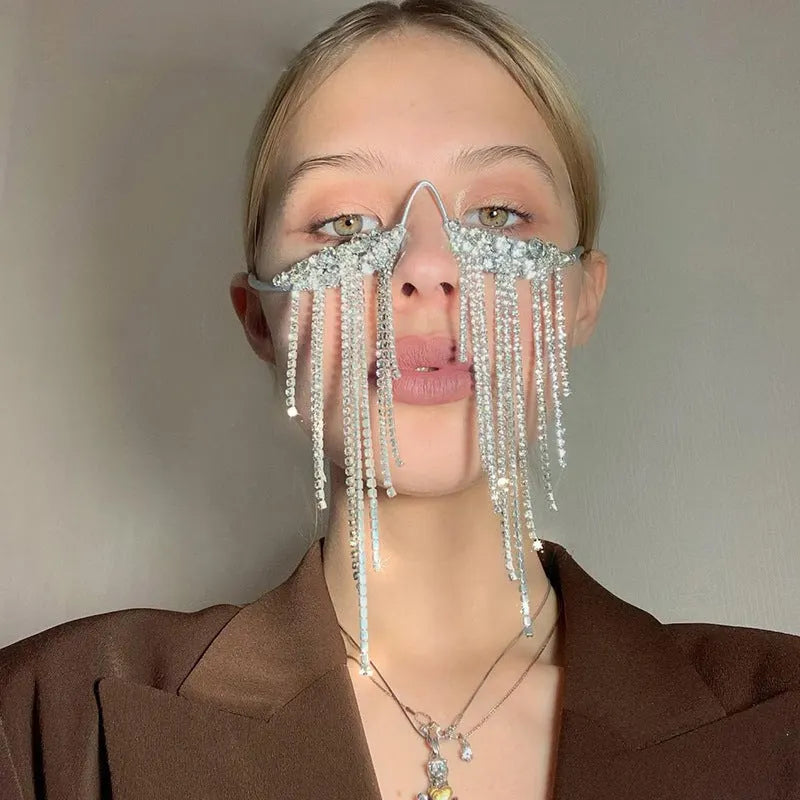 Lovely Idea Fringe Rhinestone Glasses Frame
