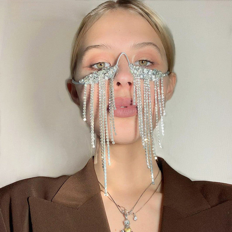 Lovely Idea Fringe Rhinestone Glasses Frame