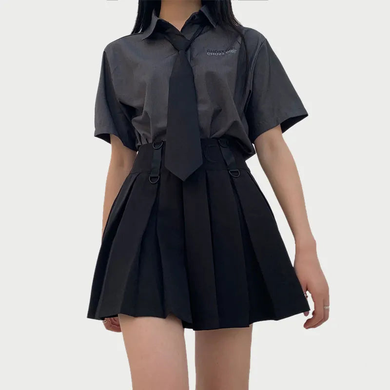 High Waist Student Pleat Skirt