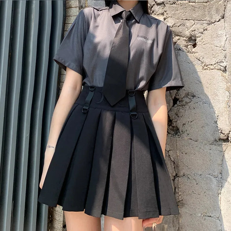 High Waist Student Pleat Skirt