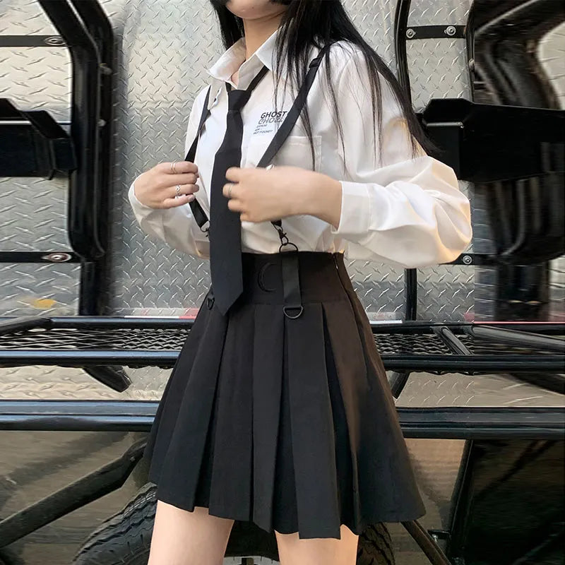 High Waist Student Pleat Skirt