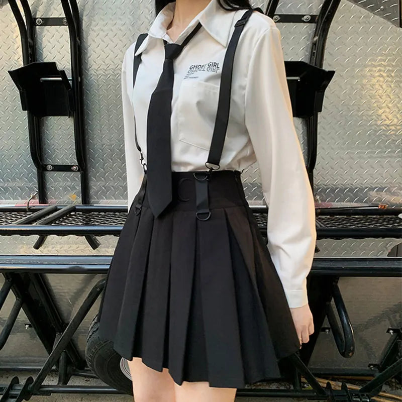High Waist Student Pleat Skirt