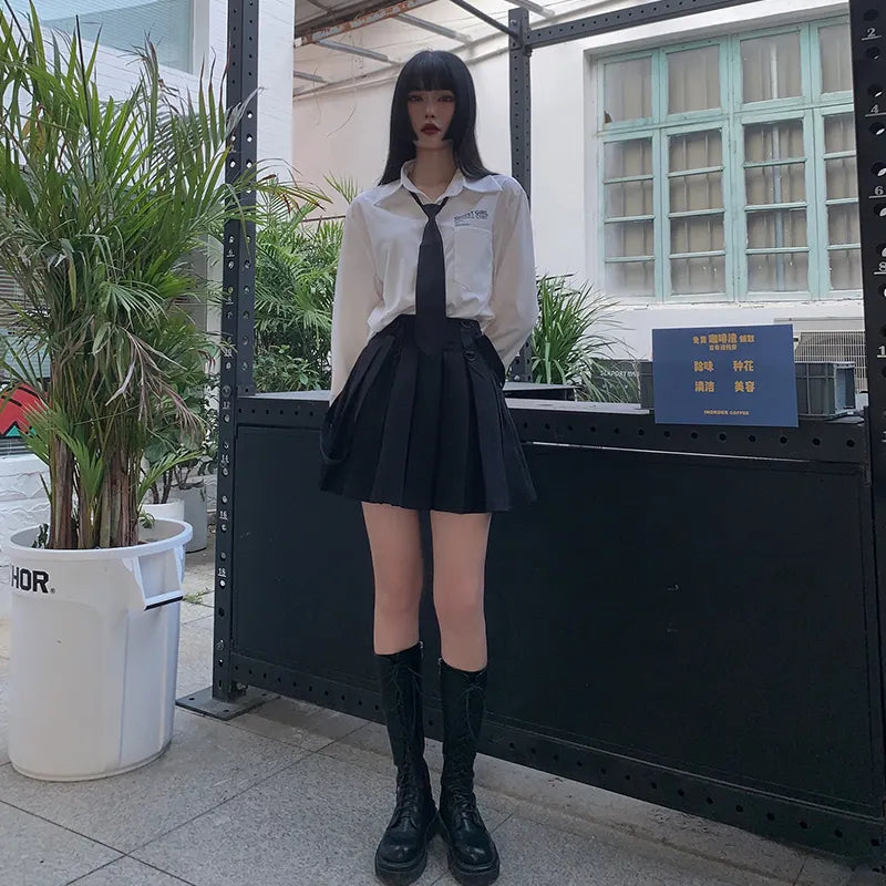 High Waist Student Pleat Skirt