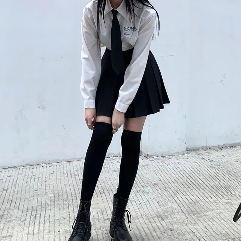 High Waist Student Pleat Skirt
