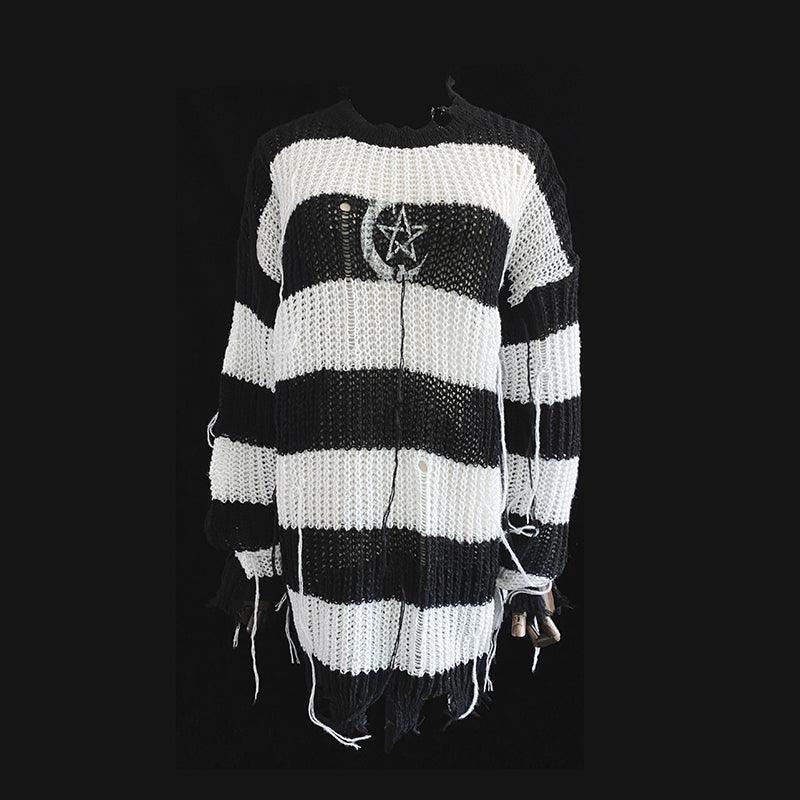 Punk Style Ripped Stripe Sweater