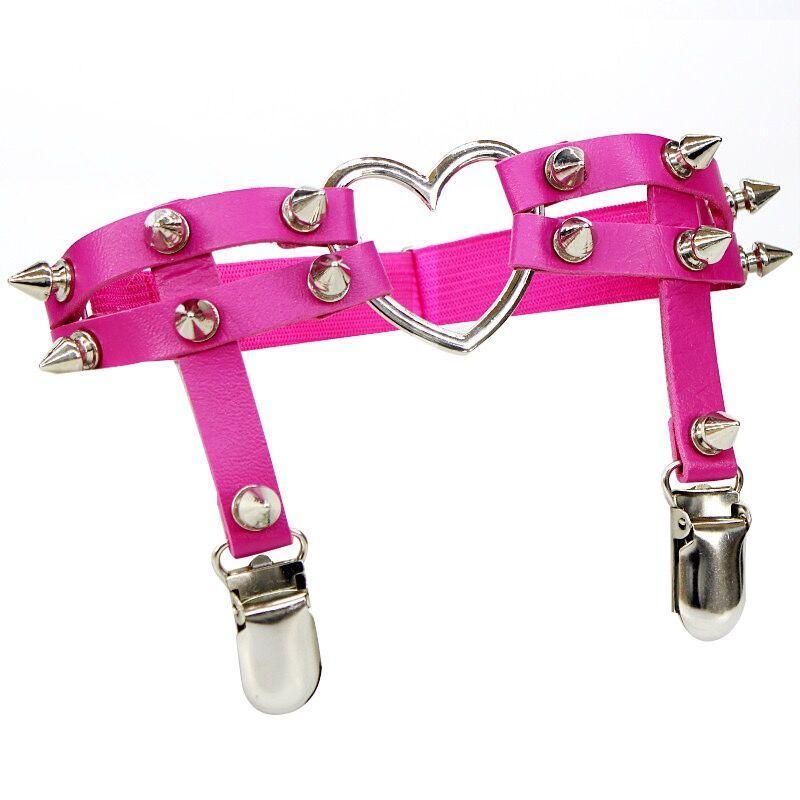 Studded Heart Leg Garter | Spike Buckle Goth Belt