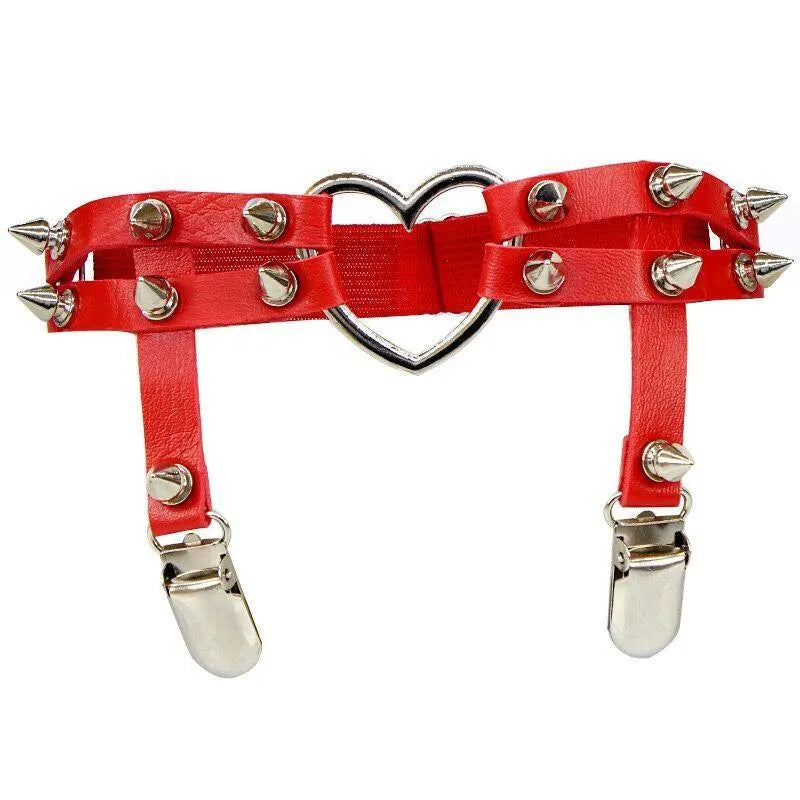 Studded Heart Leg Garter | Spike Buckle Goth Belt