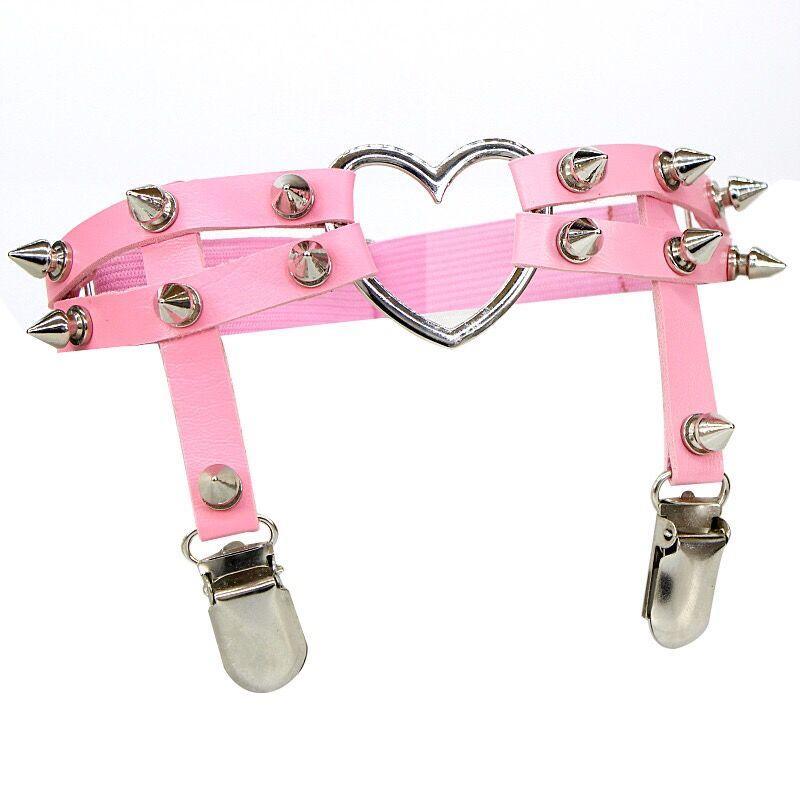 Studded Heart Leg Garter | Spike Buckle Goth Belt