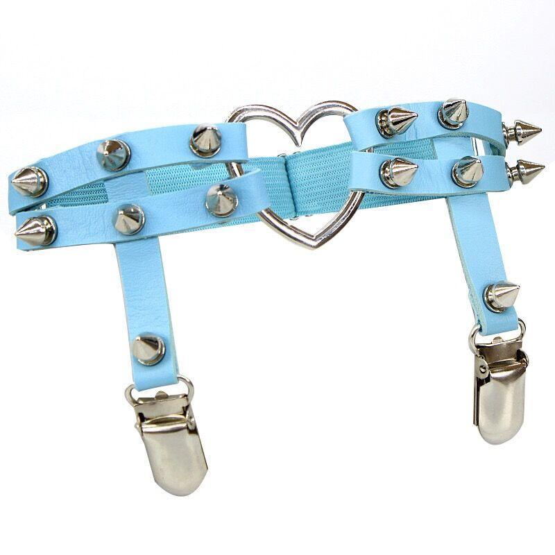 Studded Heart Leg Garter | Spike Buckle Goth Belt