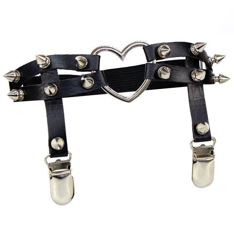 Studded Heart Leg Garter | Spike Buckle Goth Belt