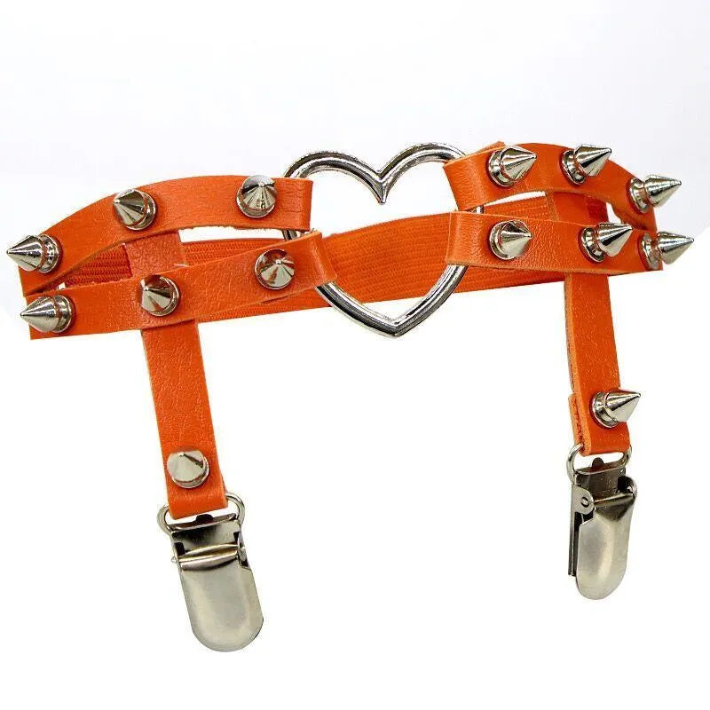 Studded Heart Leg Garter | Spike Buckle Goth Belt
